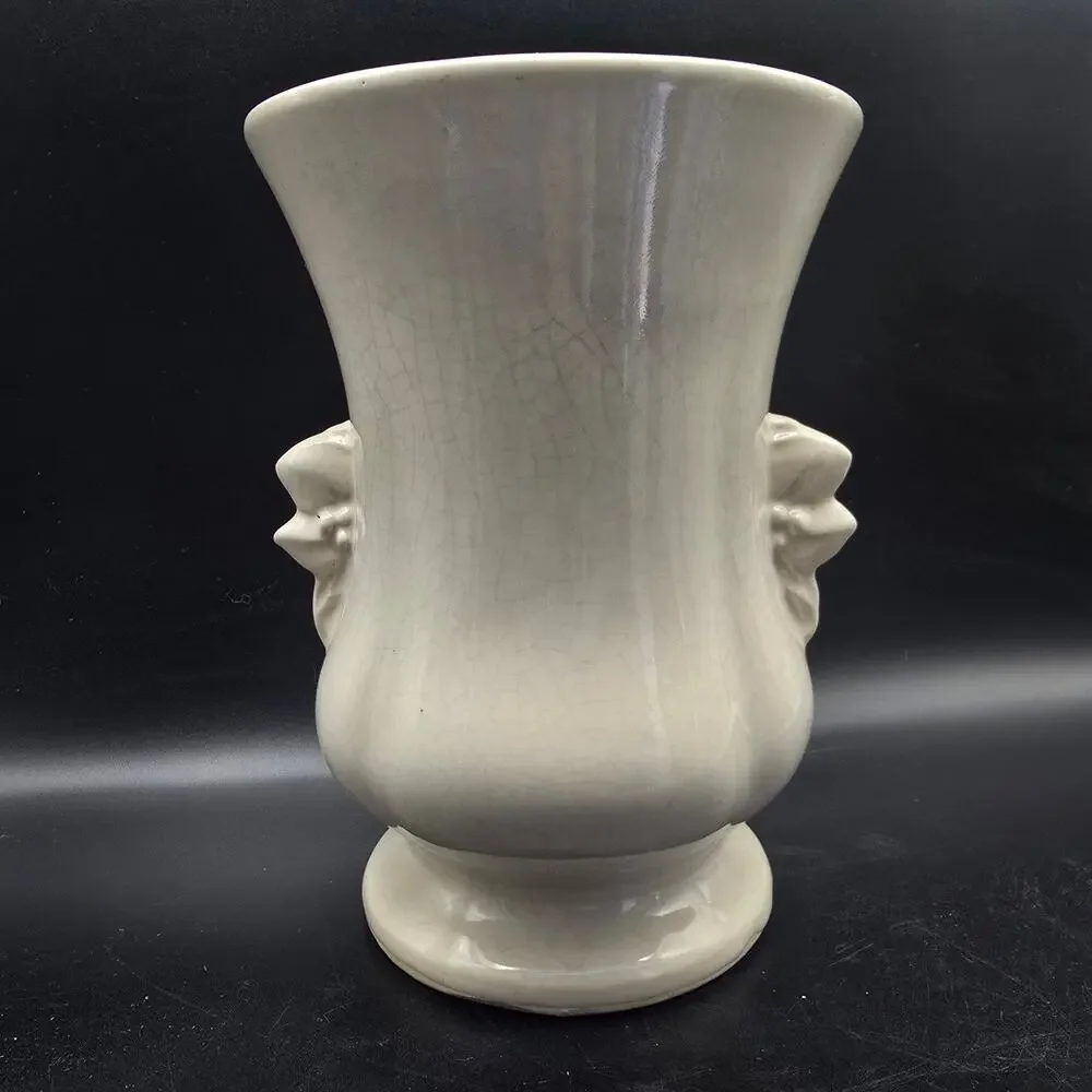 McCoy White Vase with Floral Handles Vintage USA Pottery